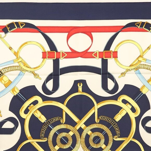HERMES Carre 90 Scarf ""Eperon d'or"" Silk Navy Auth 142397 - Picture 3 of 16